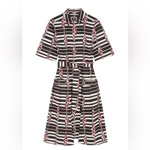SUNO Midi Shirt Dress Women’s 8 Black White Red Belted Classic Career Business